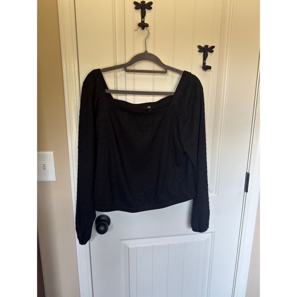 Iz Byer Tops - IZ Byer Womens XL Black Crinkle Square Neck Long Sleeve Blouse Top 107558D